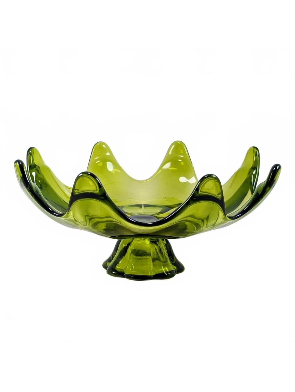 Vintage Viking Avocado Green 8 Petal Finger Pedestal Compote 10"